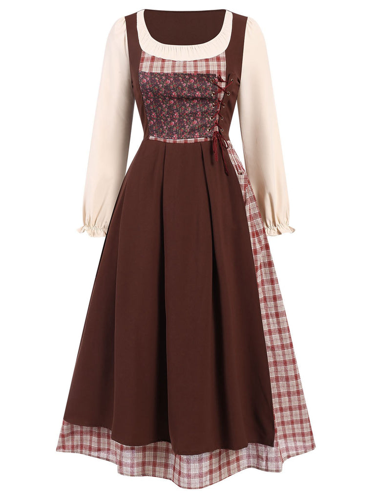 She slips into this Multicolor 1940s Floral Plaid Pastoral Dress and suddenly it's a 1940s daydream