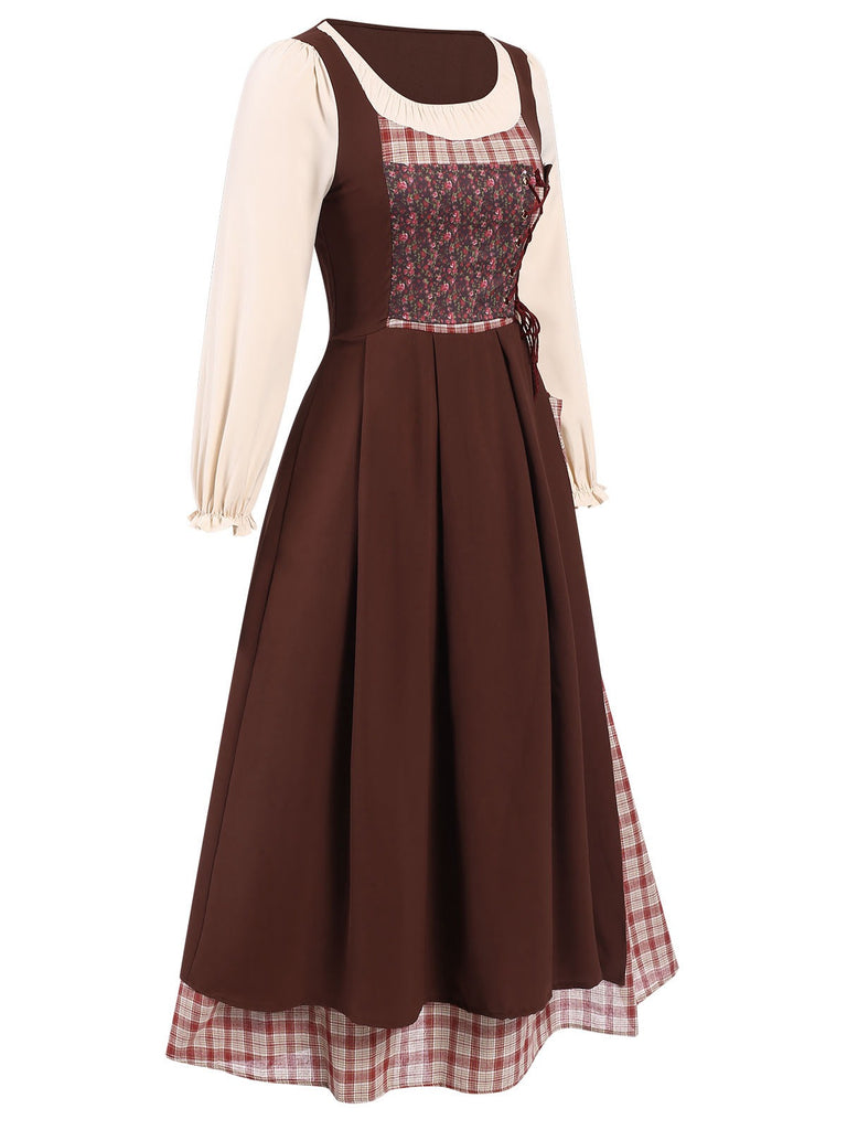 Multicolor 1940s Floral Plaid Pastoral Dress, vintage dress, retro fashion, floral print - perfect for women who love vintage and retro fashion