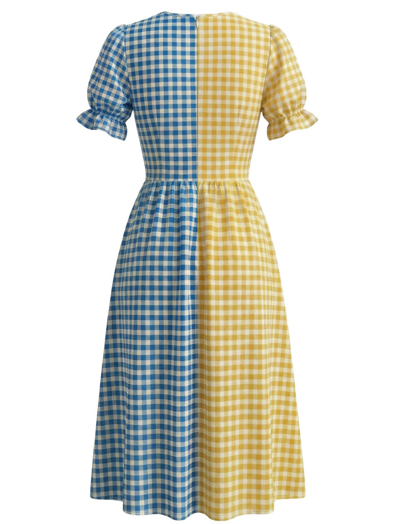 Multicolor 1940s V-Neck Midi Swing Dress - vintage dress, retro fashion, rockabilly