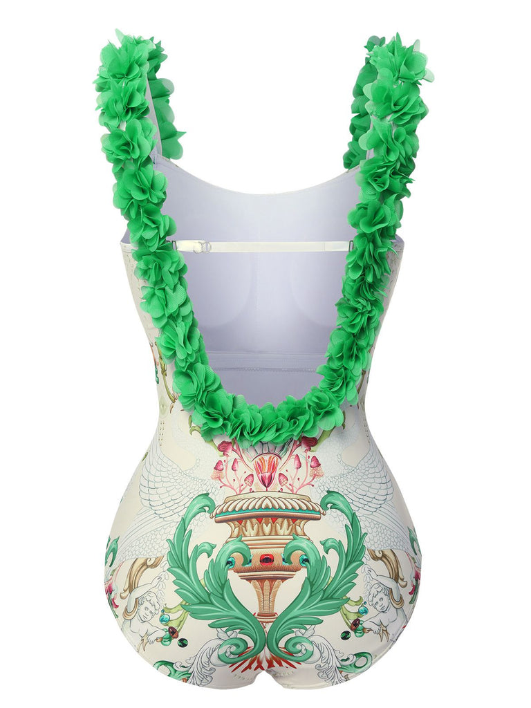 Multicolor 1950s 3D-Flowers Spaghetti Straps Swimsuit, vintage swimsuit, pin-up swimwear - perfect for women who love vintage and retro fashion