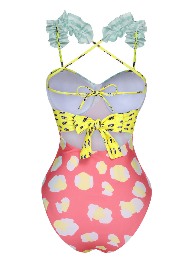 Multicolor 1950s Cartoon Patchwork Swimsuit, vintage swimsuit, pin-up swimwear - perfect for women who love vintage and retro fashion