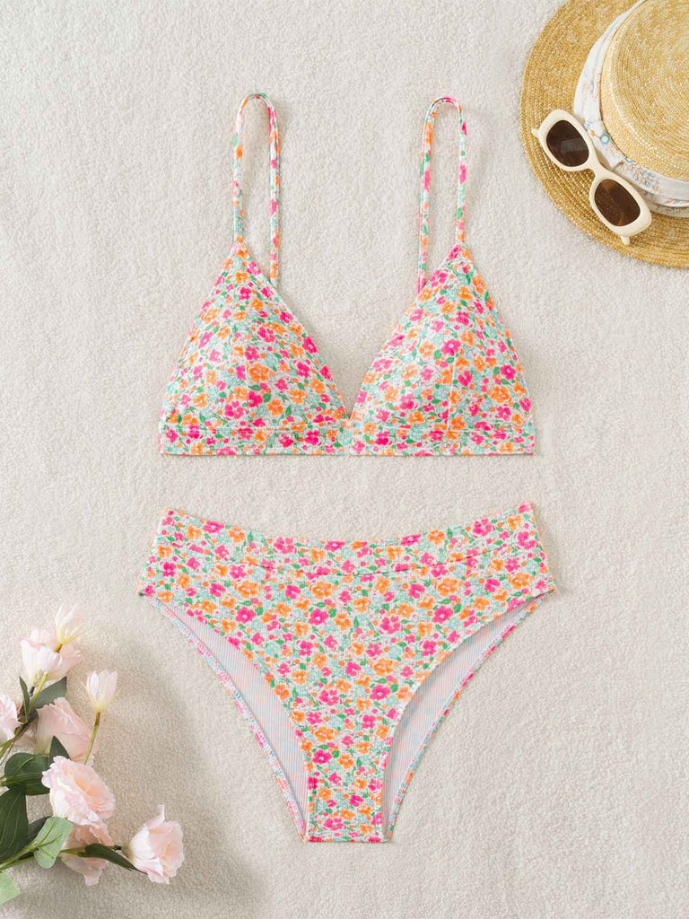 Multicolor 1950s Ditsy Floral Tie Back Bikini Set - vintage fashion, retro style