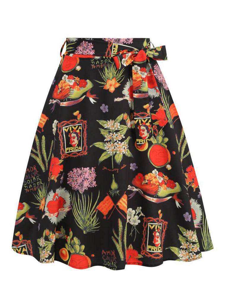 She sways in this Multicolor 1950s Frida Floral A-Line Skirt and it's pure 1950s magic
