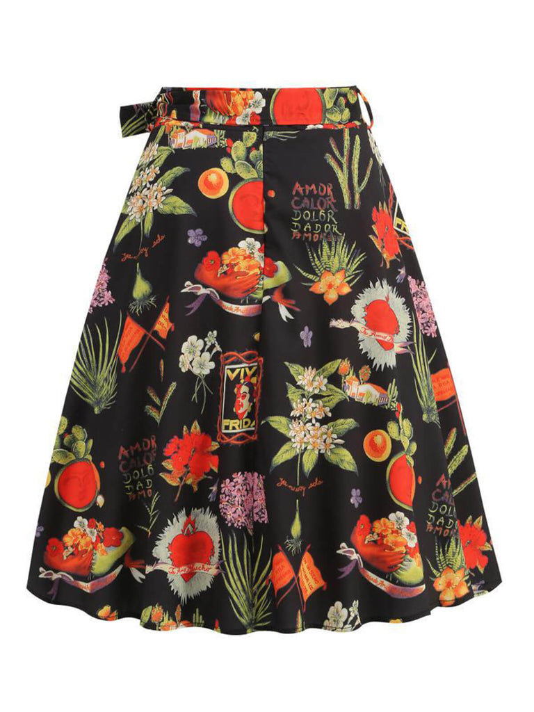 Multicolor 1950s Frida Floral A-Line Skirt: 1950s grace for the woman who dances through life