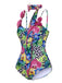 Multicolor 1950s Halter Artificial Flowers Swimsuit, vintage swimsuit, pin-up swimwear - perfect for women who love vintage and retro fashion