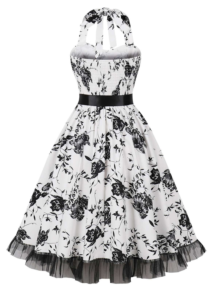 Multicolor 1950s Halter Floral Lace Hem Dress, vintage dress, retro fashion, rockabilly, pin-up fashion - perfect for women who love vintage and retro fashion