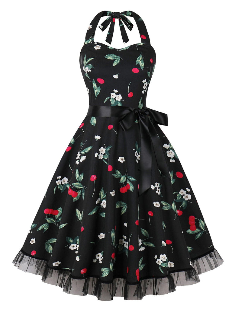 Multicolor 1950s Halter Floral Lace Hem Dress, vintage dress, retro fashion, rockabilly, pin-up fashion - perfect for women who love vintage and retro fashion