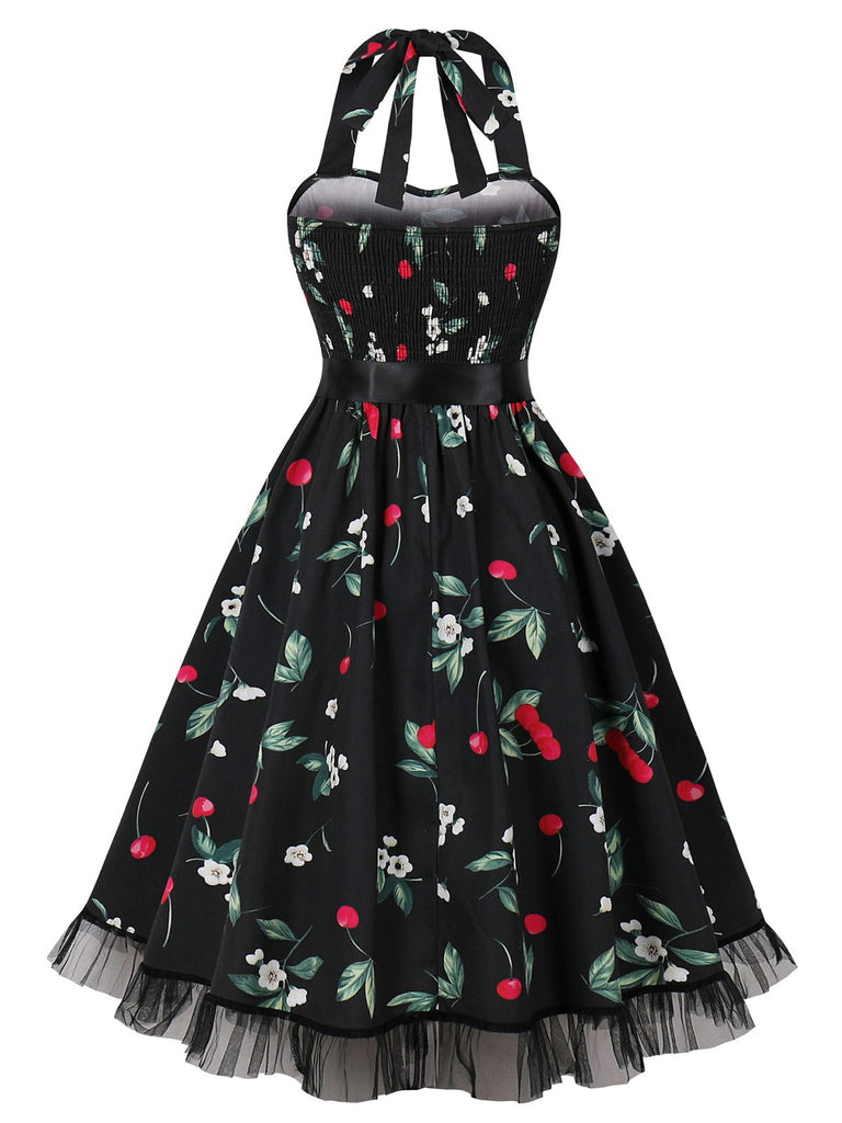 Multicolor 1950s Halter Floral Lace Hem Dress, vintage dress, retro fashion, rockabilly, pin-up fashion - perfect for women who love vintage and retro fashion
