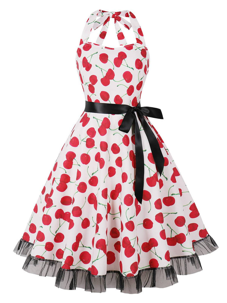 Multicolor 1950s Halter Floral Lace Hem Dress, vintage dress, retro fashion, rockabilly, pin-up fashion - perfect for women who love vintage and retro fashion