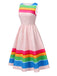 This Multicolor 1950s Rainbow Striped Boat Neck Dress wraps her in 1950s elegance, one twirl at a time