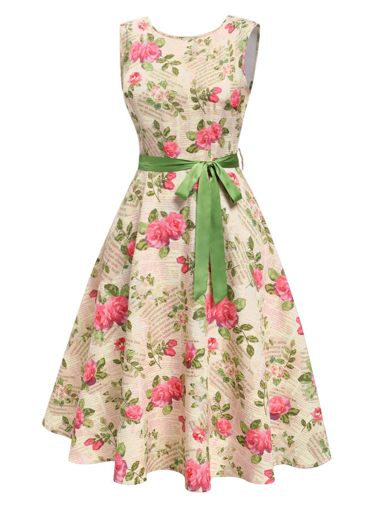 Multicolor 1950s Rose Pictorial Belted Dress — the kind of 1950s dress that makes strangers smile