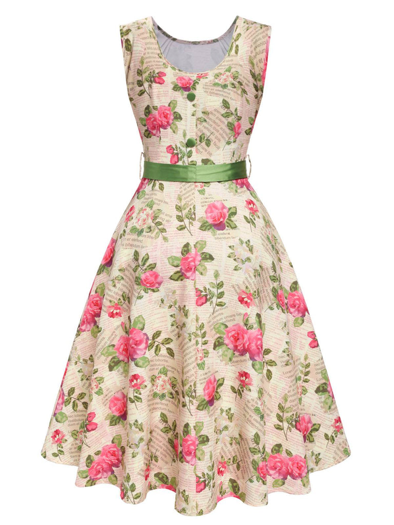 Multicolor 1950s Rose Pictorial Belted Dress — a 1950s silhouette that turns sidewalks into runways