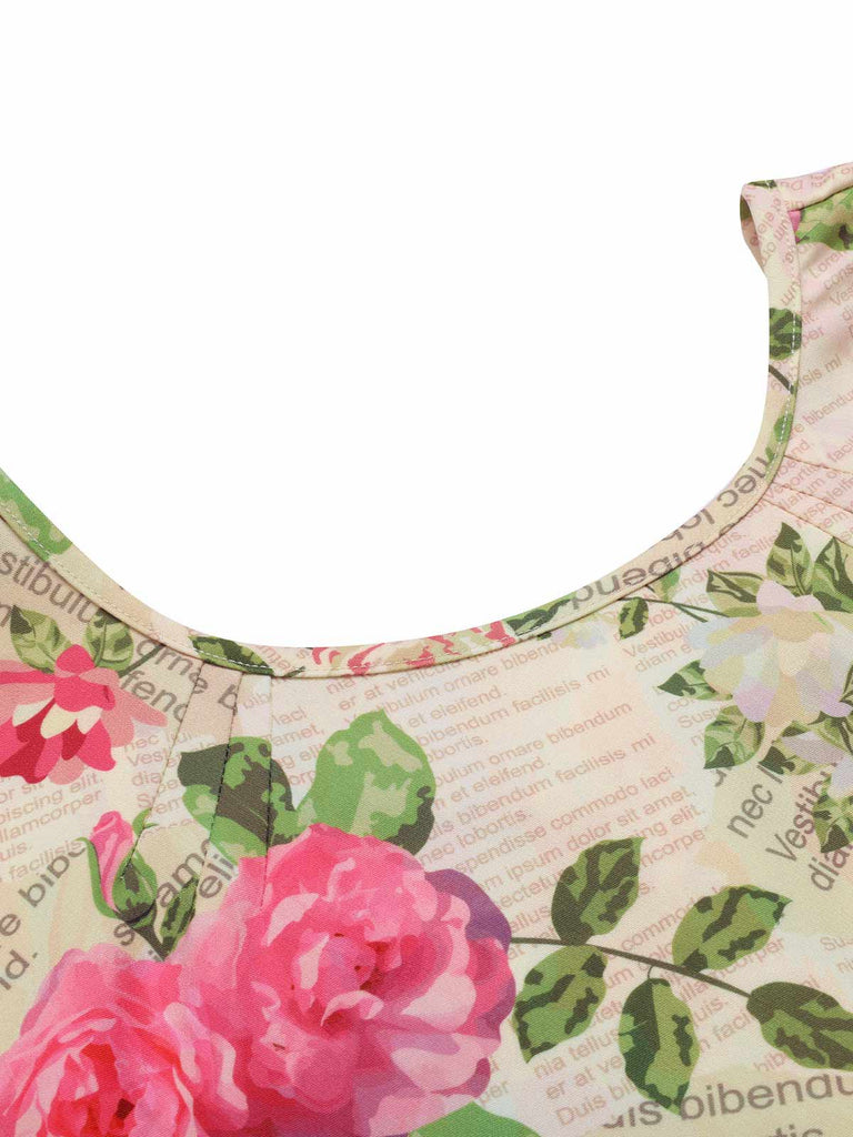 Multicolor 1950s Rose Pictorial Belted Dress: where 1950s romance meets her modern spirit