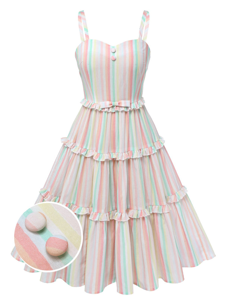 Multicolor 1950s Spaghetti Strap Striped Dress, vintage dress, retro fashion, rockabilly, pin-up fashion - perfect for women who love vintage and retro fashion