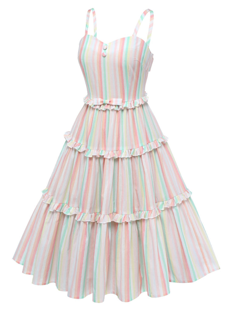 Multicolor 1950s Spaghetti Strap Striped Dress, vintage dress, retro fashion, rockabilly, pin-up fashion - perfect for women who love vintage and retro fashion