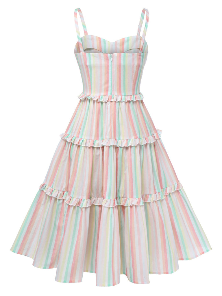 Multicolor 1950s Spaghetti Strap Striped Dress, vintage dress, retro fashion, rockabilly, pin-up fashion - perfect for women who love vintage and retro fashion