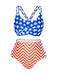 She's wearing Multicolor 1950s Stars Chevron Stripes Swimsuit and the whole beach remembers the 1950s