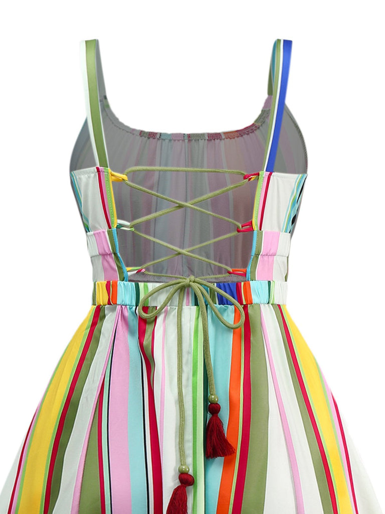Multicolor 1950s Tie Back Barcode Stripe Dress - vintage dress, retro fashion, rockabilly