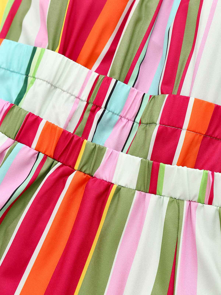 Multicolor 1950s Tie Back Barcode Stripe Dress - vintage dress, retro fashion, rockabilly