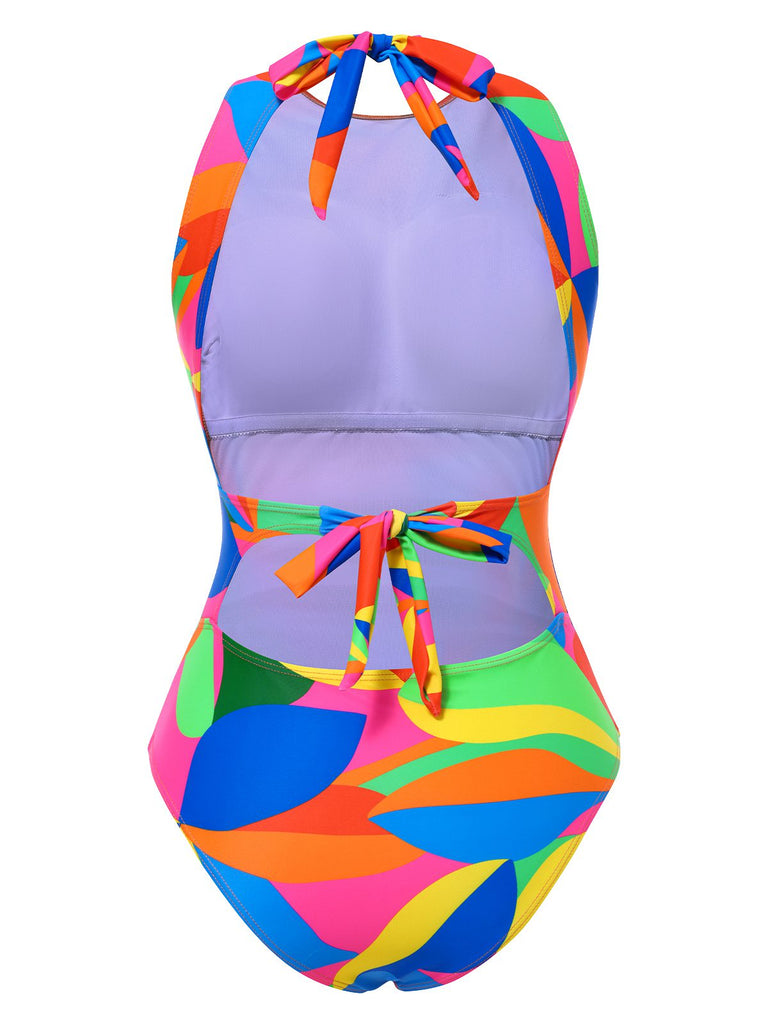 Multicolor 1960s Abstract Leaves One-Piece Swimsuit, vintage swimsuit, pin-up swimwear - perfect for women who love vintage and retro fashion