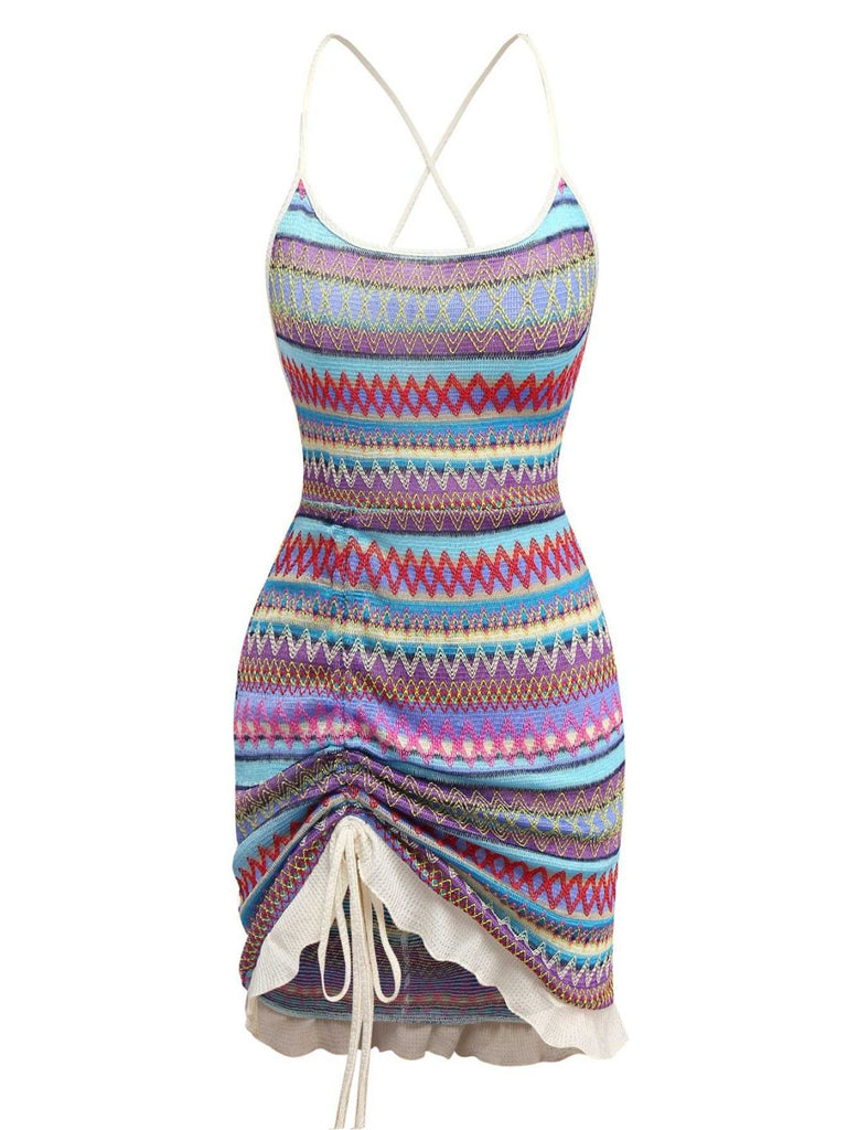 She slips into this 1960s Bohemian Drawstring Knit Straps Dress and suddenly it's a 1960s daydream