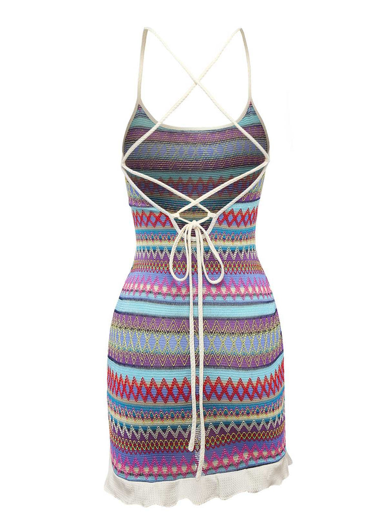 1960s Bohemian Drawstring Knit Straps Dress: where 1960s romance meets her modern spirit