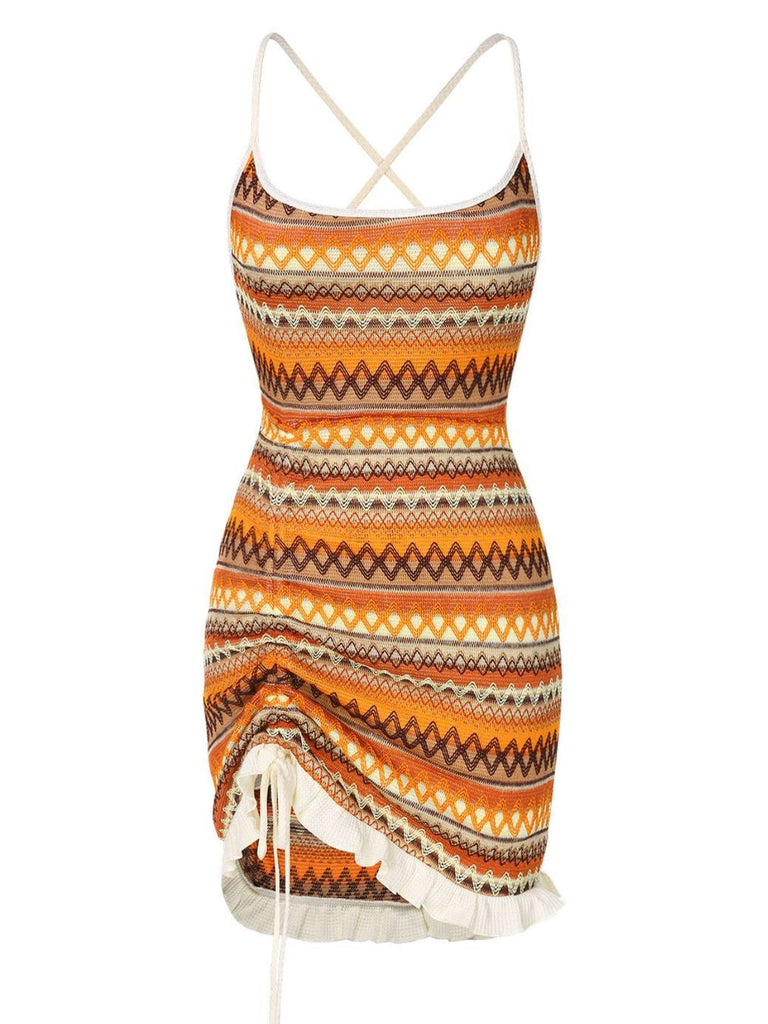 1960s Bohemian Drawstring Knit Straps Dress: where 1960s romance meets her modern spirit