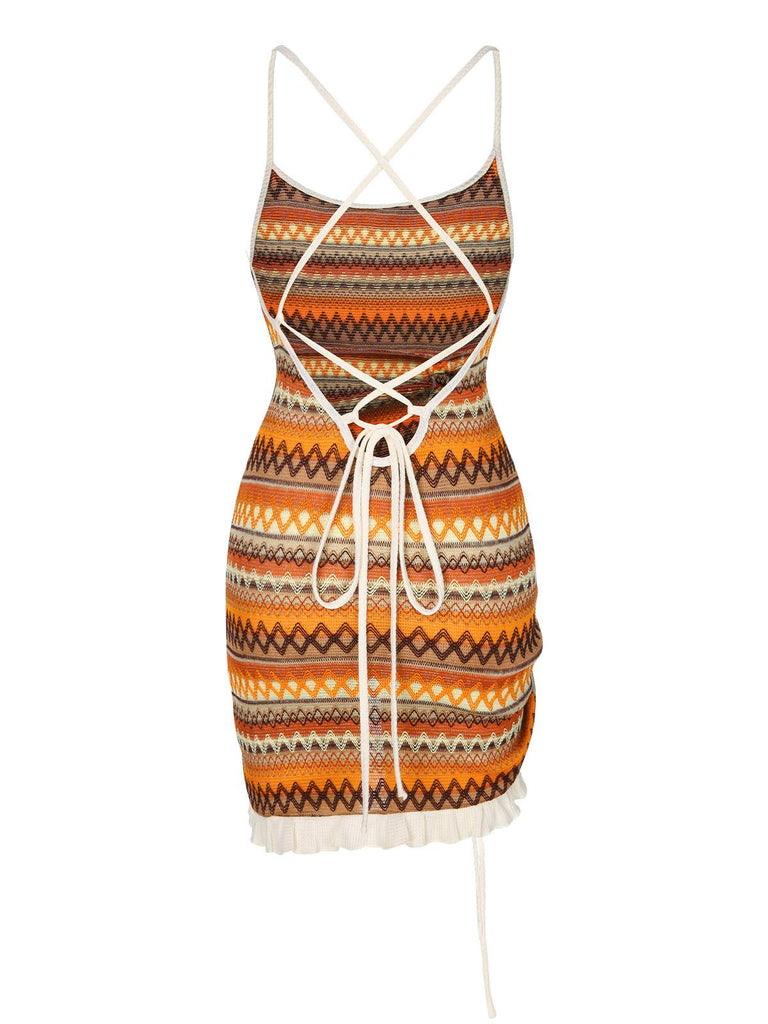 This 1960s Bohemian Drawstring Knit Straps Dress wraps her in 1960s elegance, one twirl at a time
