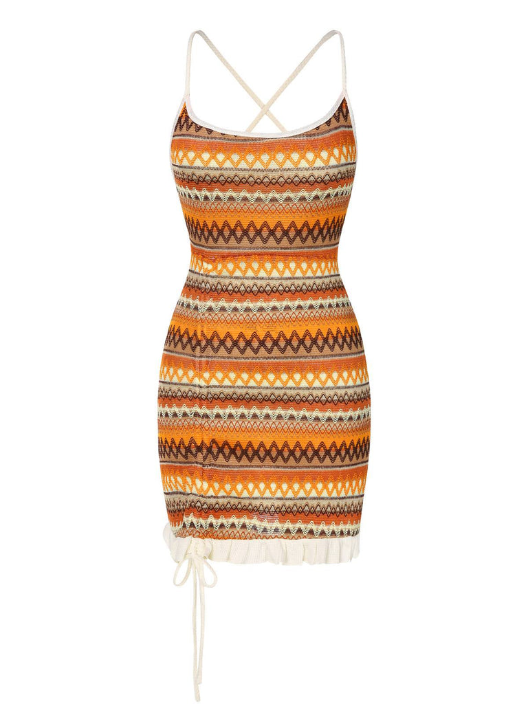 1960s Bohemian Drawstring Knit Straps Dress — the kind of 1960s dress that makes strangers smile