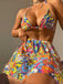 Multicolor 1960s Cartoon Prints Halter Bikini Set - vintage fashion, retro style