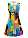 Multicolor 1960s Cats A-Line Peter Pan Collar Dress, vintage dress, retro fashion - perfect for women who love vintage and retro fashion