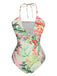 Multicolor 1960s Chest Buckle One-Piece Swimsuit, vintage swimsuit, pin-up swimwear - perfect for women who love vintage and retro fashion
