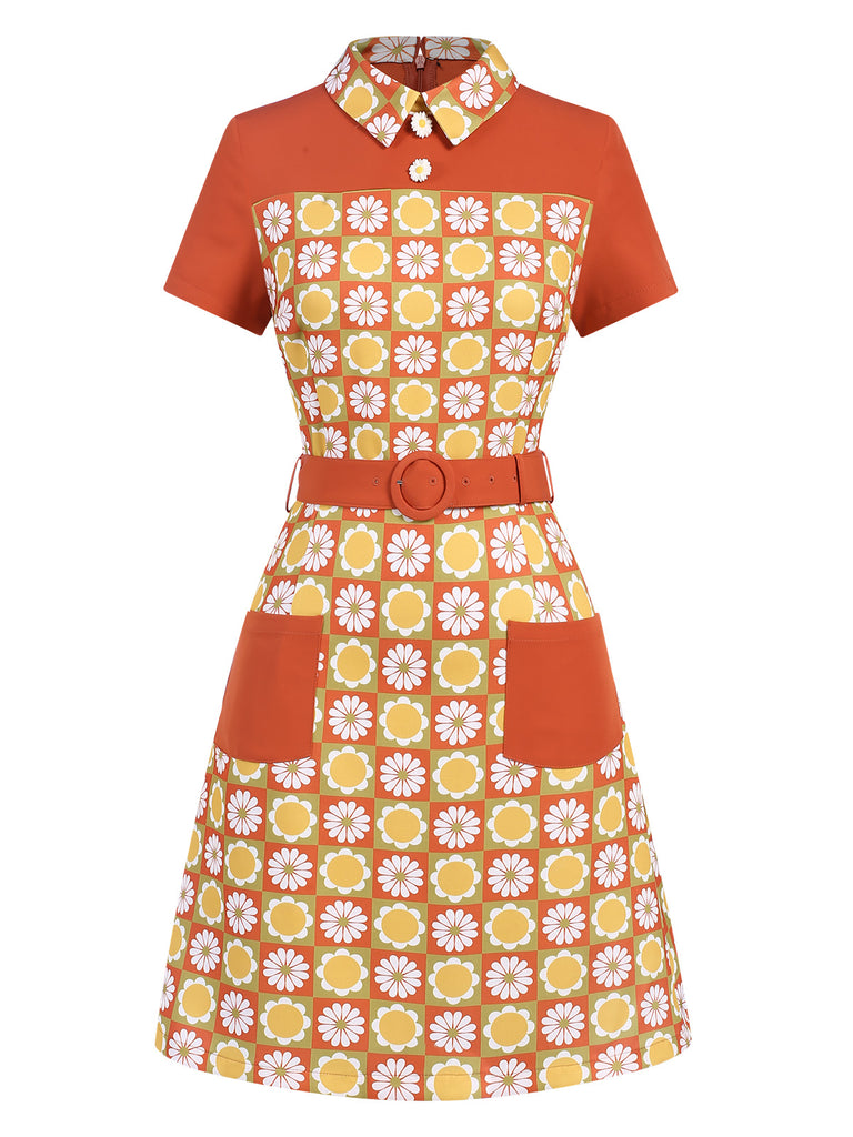 Multicolor 1960s Daisy Lapel Belt Dress, vintage dress, retro fashion - perfect for women who love vintage and retro fashion