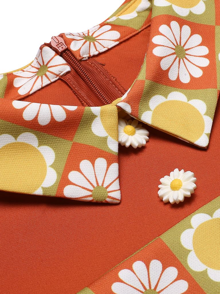 Multicolor 1960s Daisy Lapel Belt Dress, vintage dress, retro fashion - perfect for women who love vintage and retro fashion