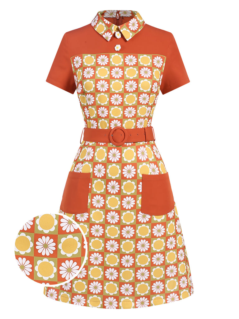 Multicolor 1960s Daisy Lapel Belt Dress, vintage dress, retro fashion - perfect for women who love vintage and retro fashion