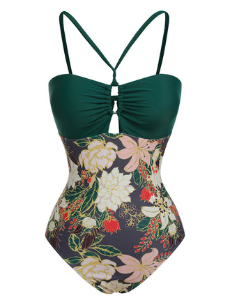She's wearing Multicolor 1960s Floral Halter One-Piece Swimsuit and the whole beach remembers the 1960s