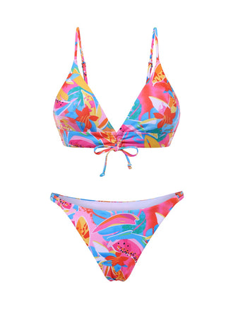 Multicolor 1960s Fruit Print Straps Bikini Set - vintage fashion, retro style