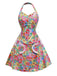 Multicolor 1960s Halter Floral Bow Heart Dress - vintage dress, retro fashion