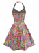 Multicolor 1960s Halter Floral Bow Heart Dress - vintage dress, retro fashion