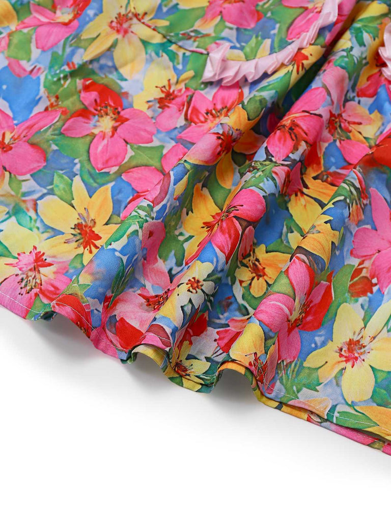 Multicolor 1960s Halter Floral Bow Heart Dress - vintage dress, retro fashion