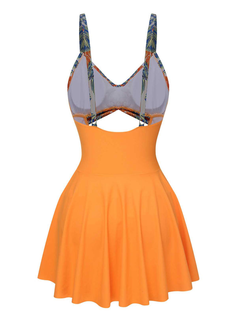 This Multicolor 1960s Print Spaghetti Strap Swimsuit carries 1960s vacation dreams in every stitch