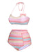 Multicolor 1960s Rainbow Mesh Bow Swimsuit, vintage swimsuit, pin-up swimwear - perfect for women who love vintage and retro fashion
