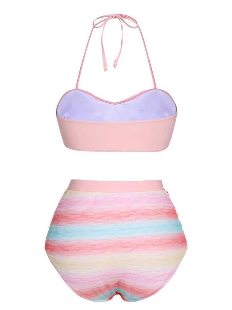 Multicolor 1960s Rainbow Mesh Bow Swimsuit, vintage swimsuit, pin-up swimwear - perfect for women who love vintage and retro fashion