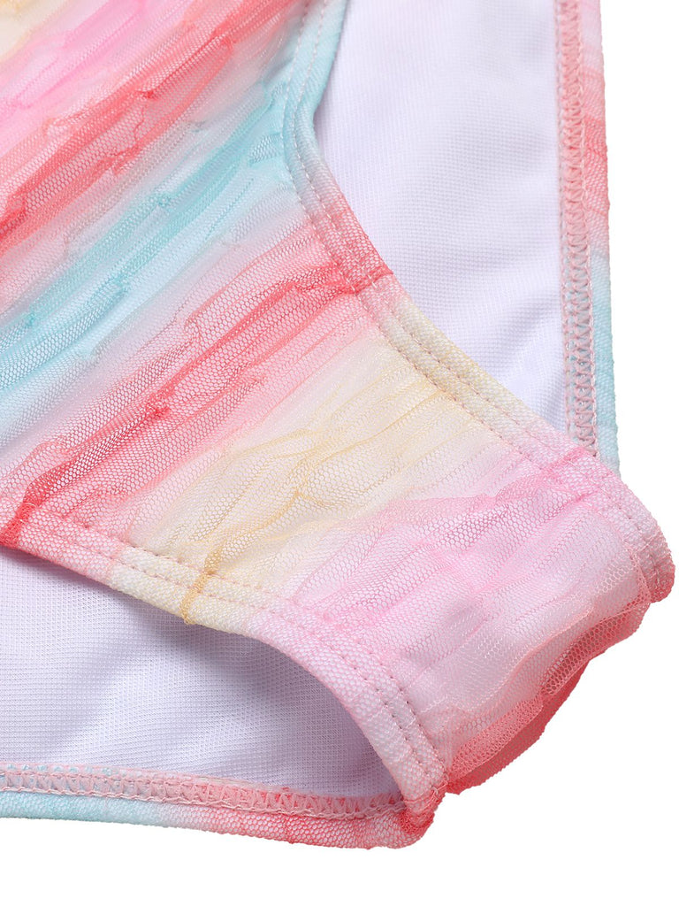 Multicolor 1960s Rainbow Mesh Bow Swimsuit, vintage swimsuit, pin-up swimwear - perfect for women who love vintage and retro fashion