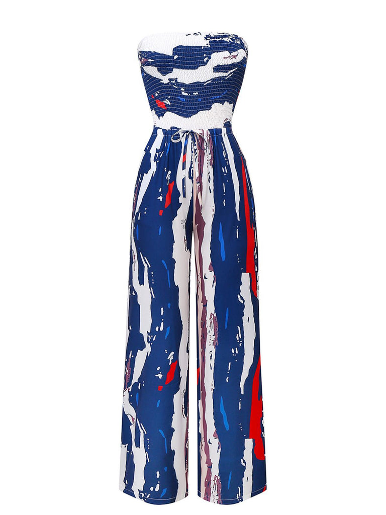 Multicolor 1960s Splashing Ink Strapless Jumpsuit - vintage jumpsuit, retro fashion