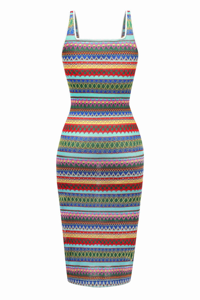 Multicolor 1960s Suspender Side Slit Pencil Dress: where 1960s romance meets her modern spirit