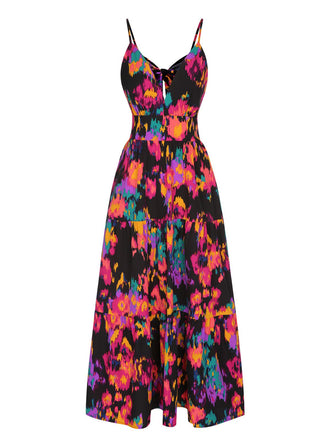 Multicolor 1970s Abstract Floral A-line Strap Dress, vintage dress, retro fashion, floral print - perfect for women who love vintage and retro fashion