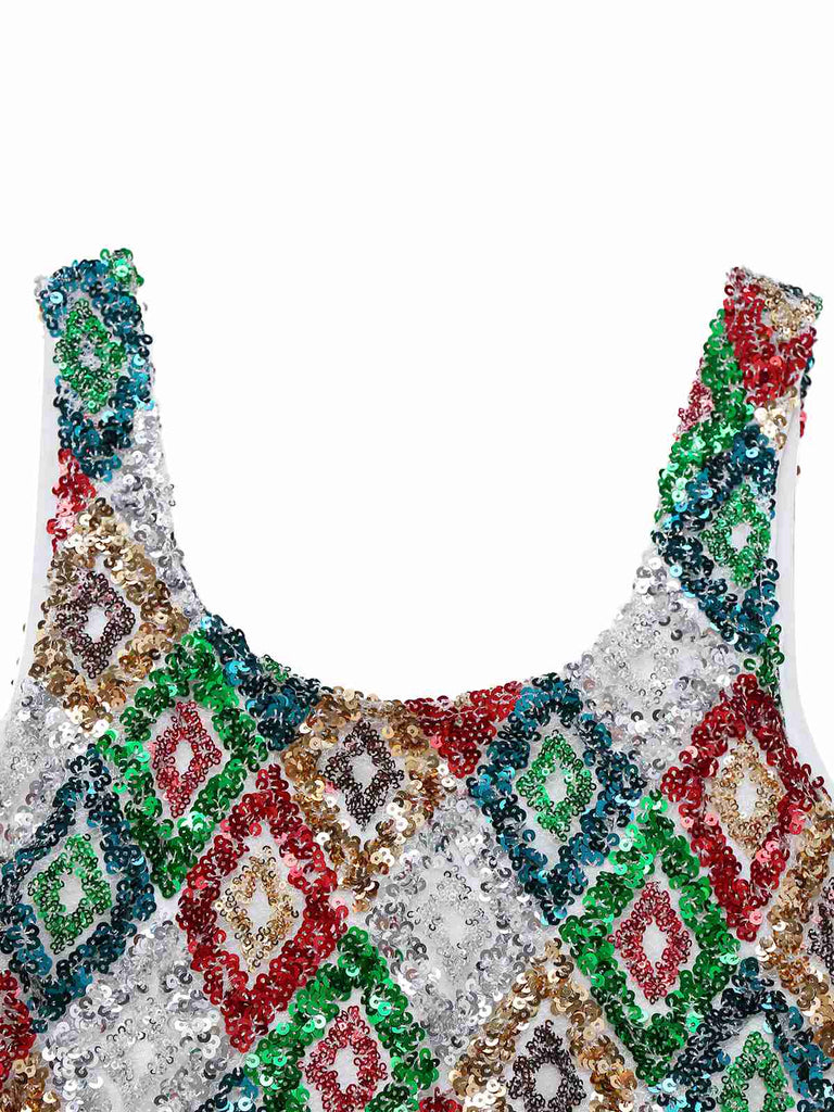 Multicolor 1970s Argyle Sequined Bodycon Dress - vintage dress, retro fashion