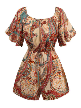 Multicolor 1970s Bohemian Off-Shoulder Romper - vintage jumpsuit, retro fashion