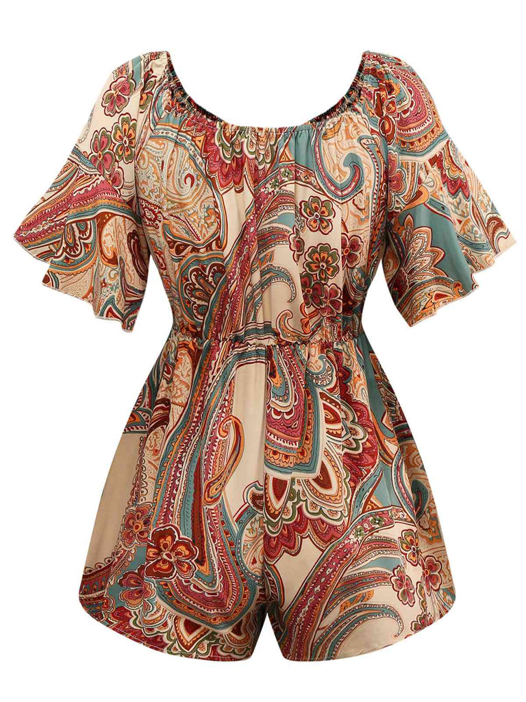 Multicolor 1970s Bohemian Off-Shoulder Romper - vintage jumpsuit, retro fashion